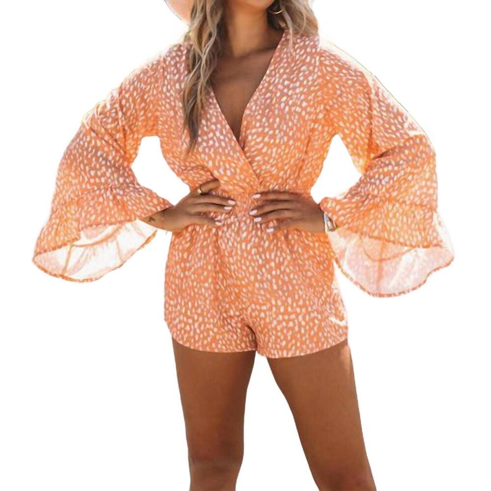 NEW AMARYLLIS animal spotted print romper in orange polka dot